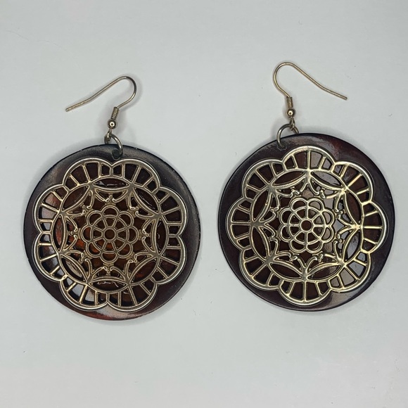 Brown and Gold Earrings - Picture 2 of 3